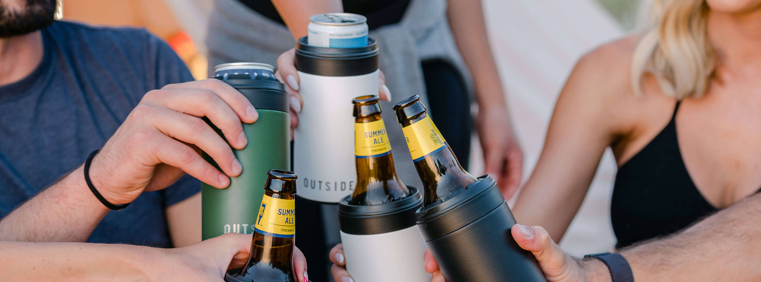 Outsider The PM Can and bottle insulator from Outsider fits slim cans, seltzers, 12 and 16 ounce cans and bottle of soda, beer, wine, or sparkling water.
