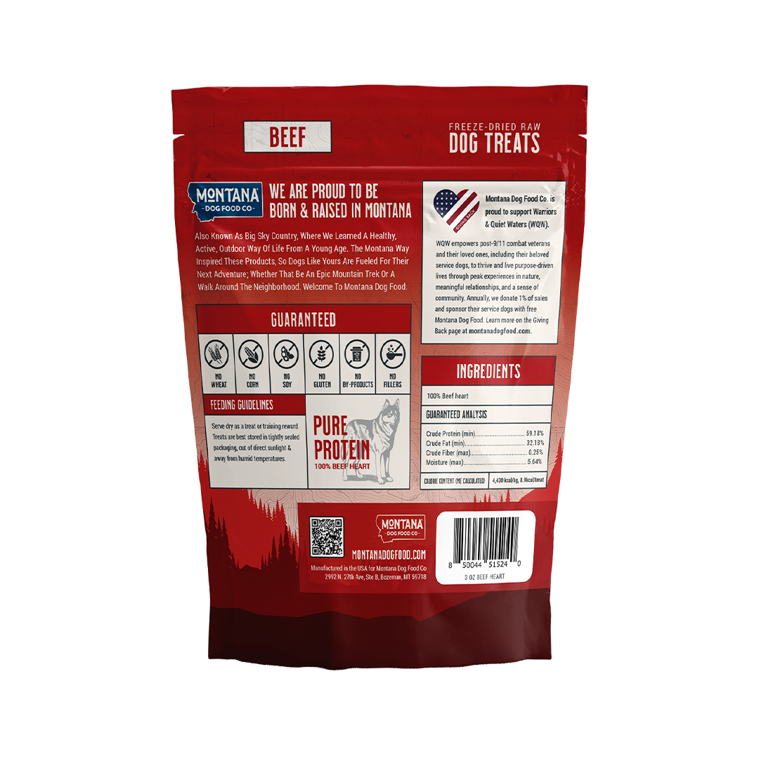 Beef Heart Freeze-dried Raw Trail Snacks (Treats) for Dogs 3oz