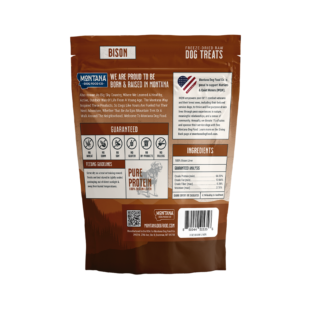 Bison Liver Freeze-Dried Raw Trail Snacks (Treats) for Dogs 3oz