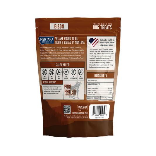 Bison Liver Freeze-Dried Raw Trail Snacks (Treats) for Dogs 3oz