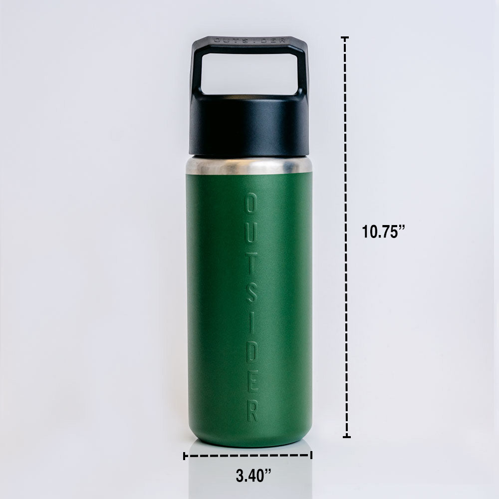The Outsider All Day Triple Vacuum Insulated Travel Stainless Steel Water Bottle in Matte Green Dimensions