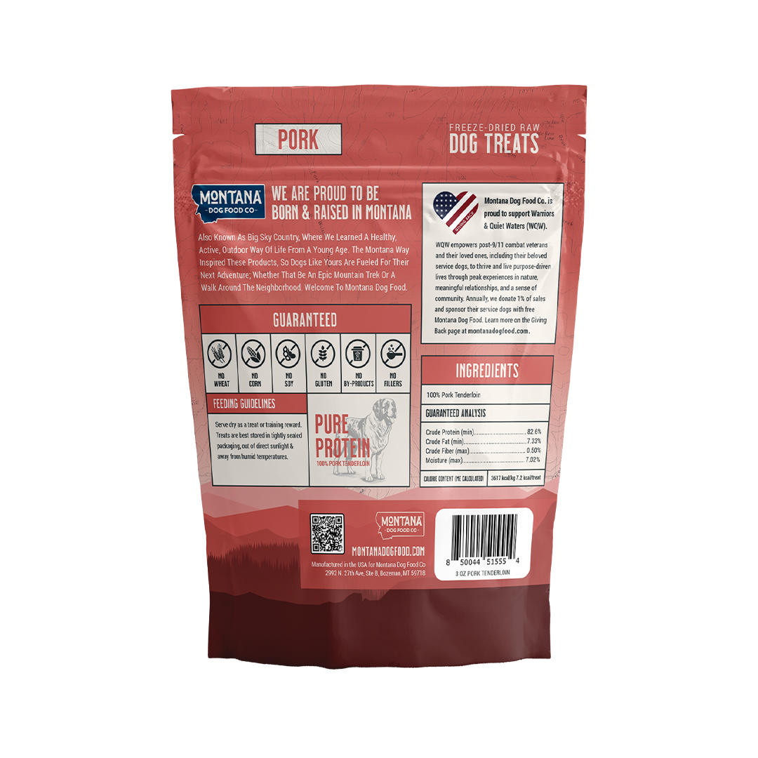 Pork Tenderloin Freeze-dried Raw Trail Snacks (Treats) for Dogs 3oz