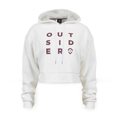 Women's Mid Crop Plush Fleece Hoodie - White