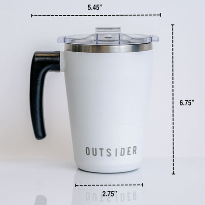 The Outsider AM Triple Vacuum Insulated Travel Coffee Mug in Matte White Dimensions