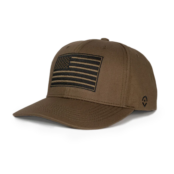 Desert Sand Tan Hat with blacked out black and tan American flag on the front