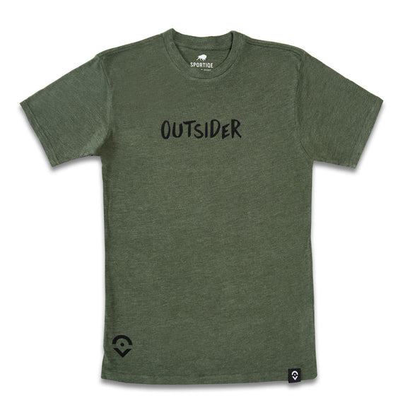 Outsider Signature Tee Men's Short Sleeve T-shirt in Green with Black Logo Flatlay