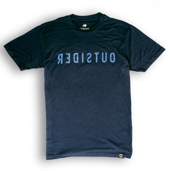 Outsider Men's Backwards Tee Navy Blue Short Sleeve T-Shirt Flatlay