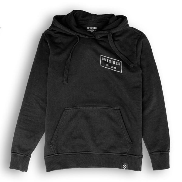 Outsider Tilt Hoodie Unisex Hooded Sweatshirt in Black French Terry Cotton with White Logo