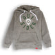 Outsider Camp Hoodie Unisex Hooded Sweatshirt in Light Grey with Green and White Logo Flatlay