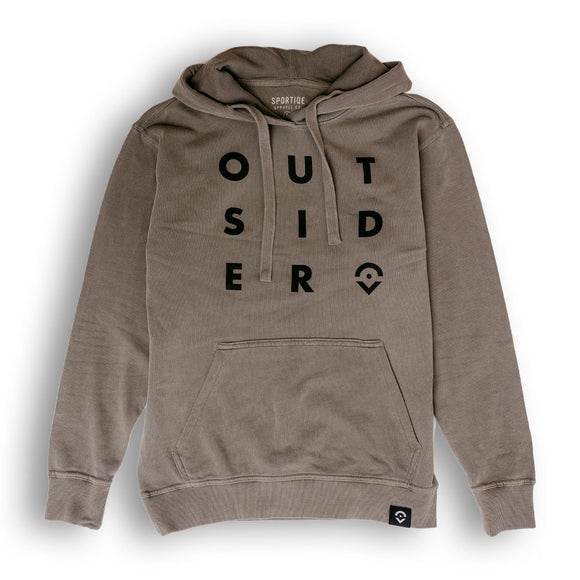 Outsider Quad Hoodie Unisex Grey Brown Hooded French Terry Cotton Sweatshirt with Black Logo