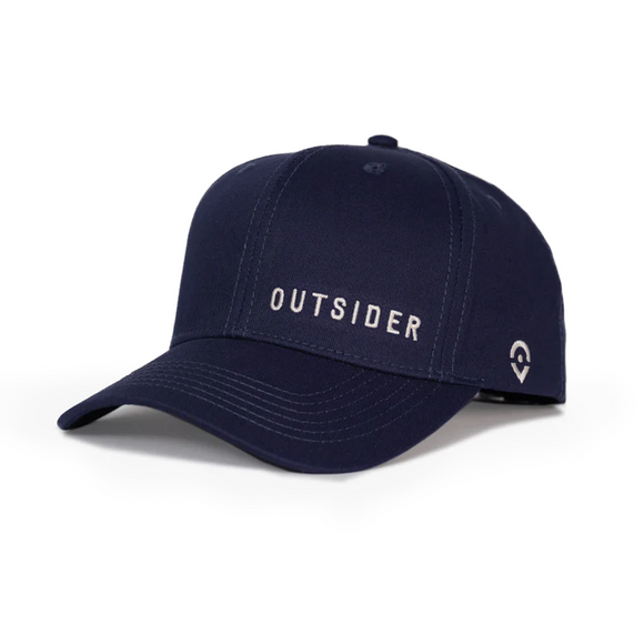 Navy Blue Cotton Twill hat with white embroidered Outsider logo offset on the front