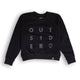 Outsider Women's Quad Crew Neck Sweatshirt in Black with Grey Logo Flatlay