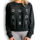 Outsider Women's Quad Crew Neck Sweatshirt in Black with Grey Logo modeled on a woman